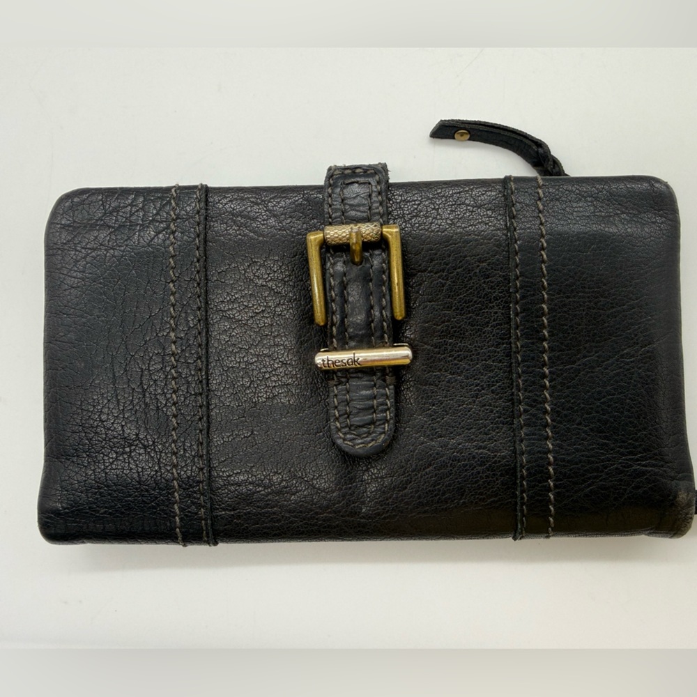 The Sak Black Soft Leather Wallet Buckle Detail Organizer Long Functional Wallet